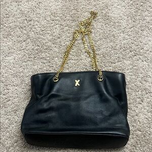 Paloma Picasso Black Leather Tote with Gold Chain Handles
